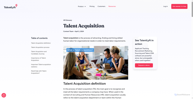Security scan screenshot of https://www.talentlyft.com/hr-glossary/talent-acquisition