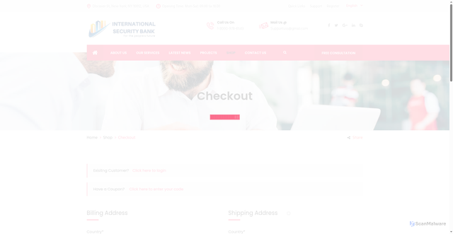 Security scan screenshot of http://intsecuritybn.com/checkout.html