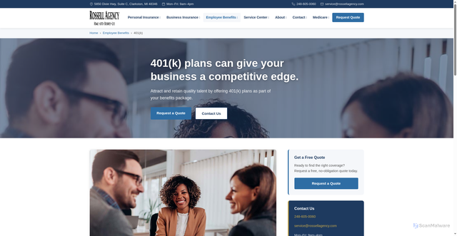 Security scan screenshot of https://rossellagency.com/employee-benefits/401k/