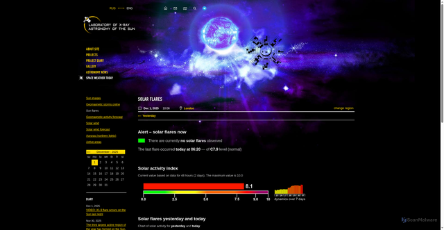 Security scan screenshot of https://xras.ru/en/sun_flares.html