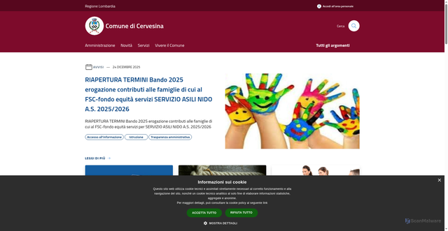 Security scan screenshot of https://www.comune.cervesina.pv.it/it