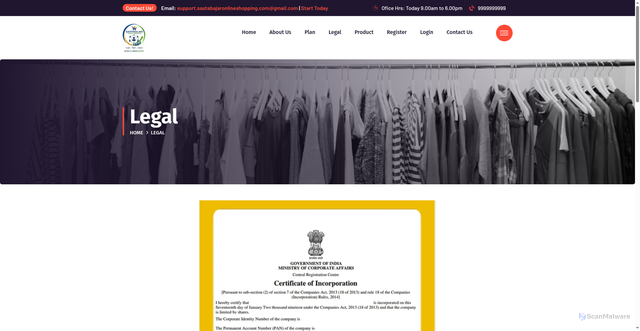 Security scan screenshot of https://sastabajaronlineshopping.com/legal