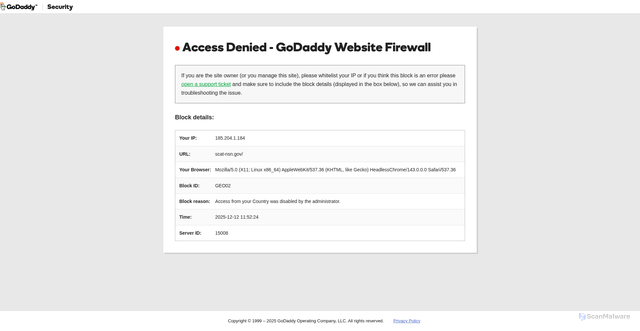 Security scan screenshot of https://scat-nsn.gov/
