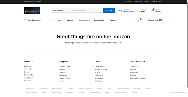 Security scan screenshot of https://feltechelectronics.co.ke/product-category/smartphone/att/