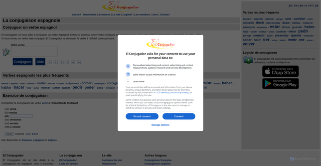 Security scan screenshot of https://elconjugador.com