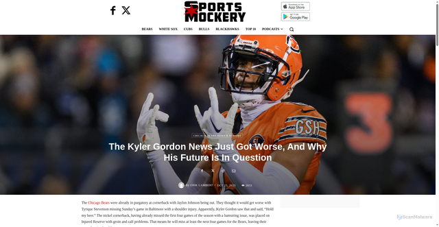Security scan screenshot of https://www.sportsmockery.com/chicago-bears/the-kyler-gordon-news-just-got-worse-and-puts-his-future-in-question/