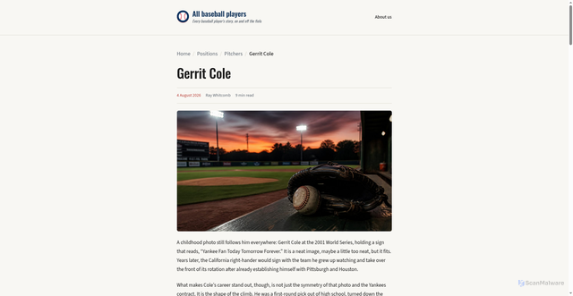 Security scan screenshot of https://allbaseballplayers.com/gerrit-cole/