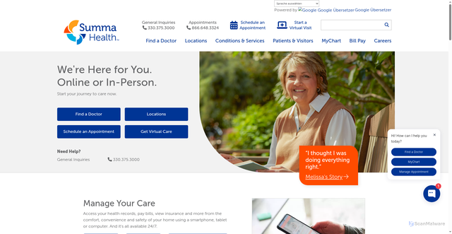 Security scan screenshot of https://summahealth.org