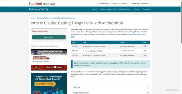 Security scan screenshot of https://uit.stanford.edu/service/techtraining/class/intro-claude-getting-things-done-anthropic-ai