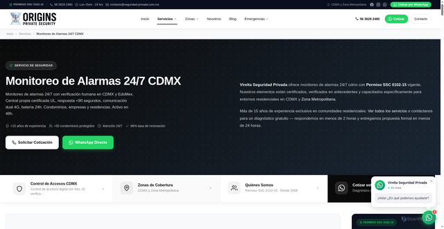 Security scan screenshot of https://seguridad-privada-web.pages.dev/servicios/monitoreo-alarmas