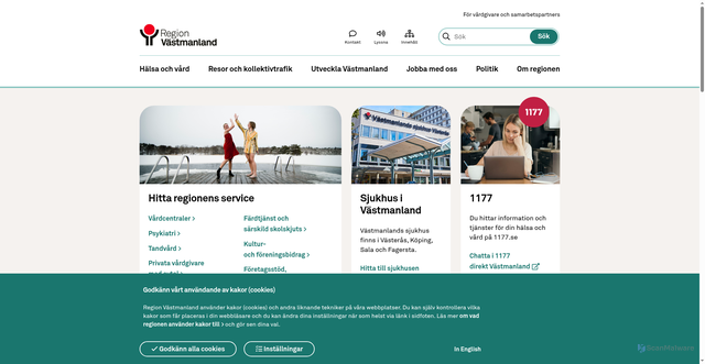 Security scan screenshot of https://regionvastmanland.se/