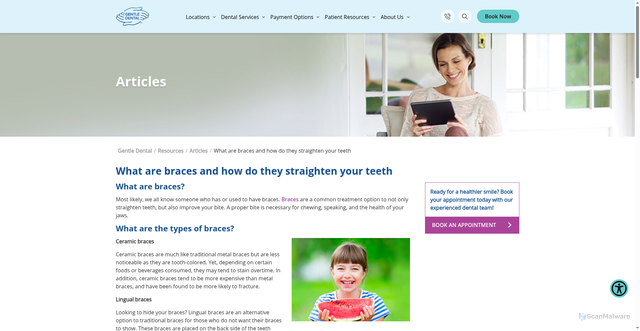 Security scan screenshot of https://www.gentledental.com/resources/articles/what-are-braces-and-how-do-they-straighten-your-teeth