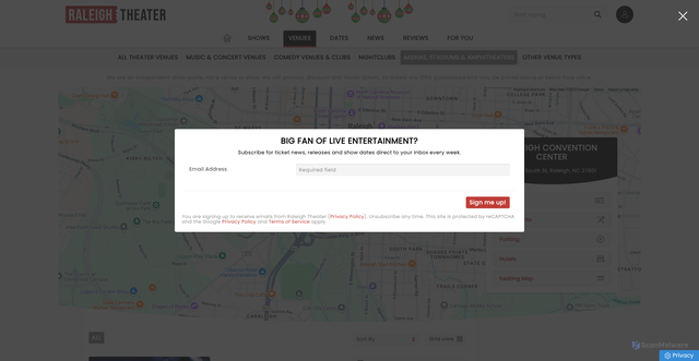 Security scan screenshot of https://www.raleigh-theater.com/venues/raleigh-convention-center