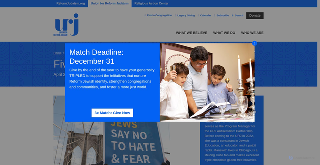Security scan screenshot of https://urj.org/blog/five-definitions-antisemitism