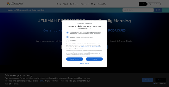 Security scan screenshot of https://www.imeuswe.in/famous-families/Jemimah-Rodrigues