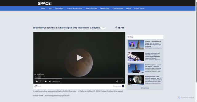 Security scan screenshot of https://videos.space.com/m/yt4h08Yt/blood-moon-returns-in-lunar-eclipse-time-lapse-from-california?list=9wzCTV4g