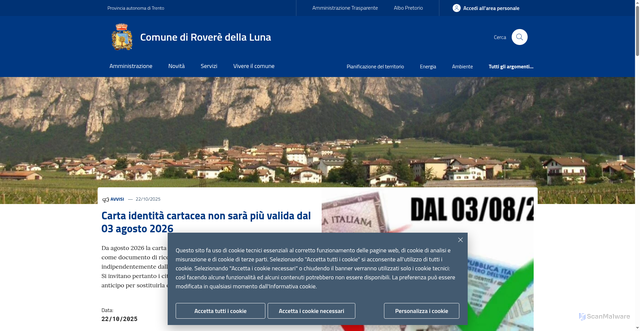 Security scan screenshot of https://www.comune.roveredellaluna.tn.it