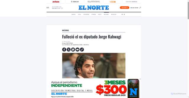 Security scan screenshot of https://www.elnorte.com/fallecio-el-ex-diputado-jorge-kahwagi/ar3285471?v=3