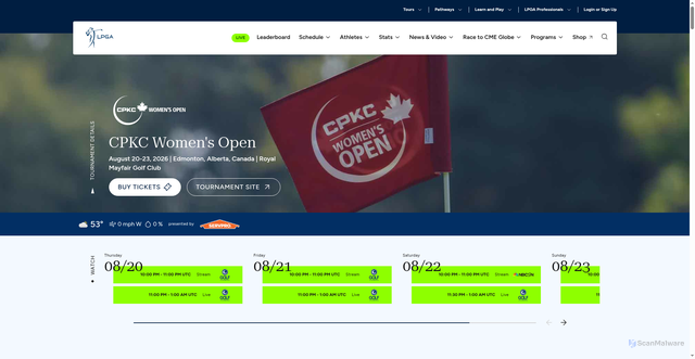 Security scan screenshot of https://www.lpga.com/tournaments/cpkc-womens-open/leaderboard