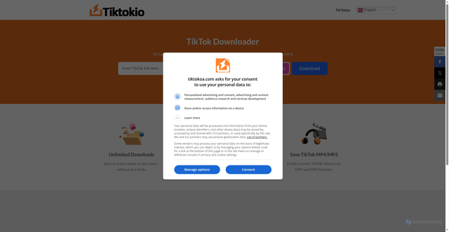 Security scan screenshot of https://tiktokoa.com