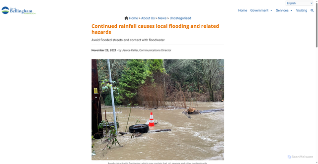 Security scan screenshot of https://cob.org/news/2021/continued-rainfall-causes-local-flooding-and-related-hazards