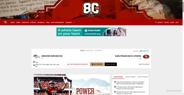 Security scan screenshot of https://www.49ers.com