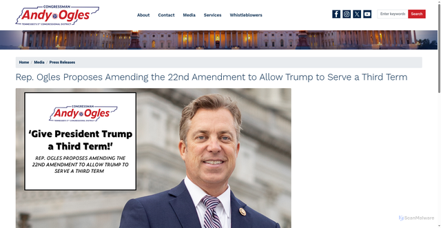 Security scan screenshot of http://ogles.house.gov/media/press-releases/rep-ogles-proposes-amending-22nd-amendment-allow-trump-serve-third-term