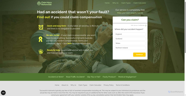 Security scan screenshot of https://claiminjurynationwide.co.uk