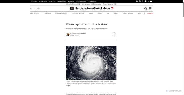 Security scan screenshot of https://news.northeastern.edu/2025/10/16/la-nina-winter-2025/