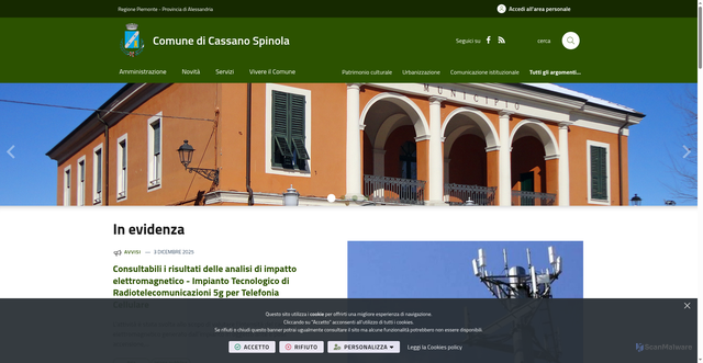 Security scan screenshot of https://www.comune.cassanospinola.al.it/it-it/home