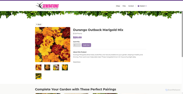 Security scan screenshot of https://generationsperforming.sowzer.com/shop_/t23049/t33161-durango-outback-marigold-mix