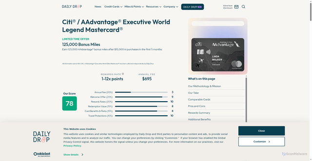 Security scan screenshot of https://www.dailydrop.com/credit-cards/citi-aadvantage-executive-world-elite-mastercard