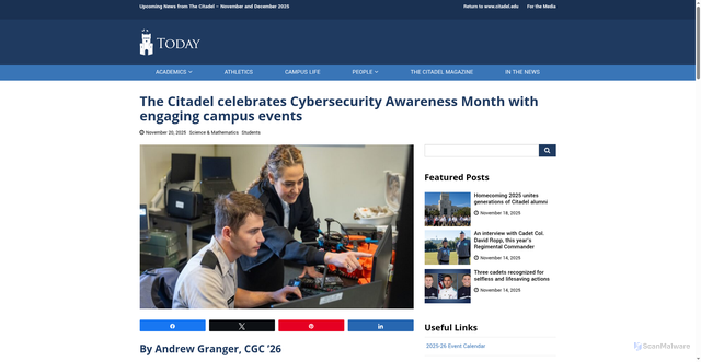 Security scan screenshot of https://today.citadel.edu/the-citadel-celebrates-cybersecurity-awareness-month-with-engaging-campus-events/