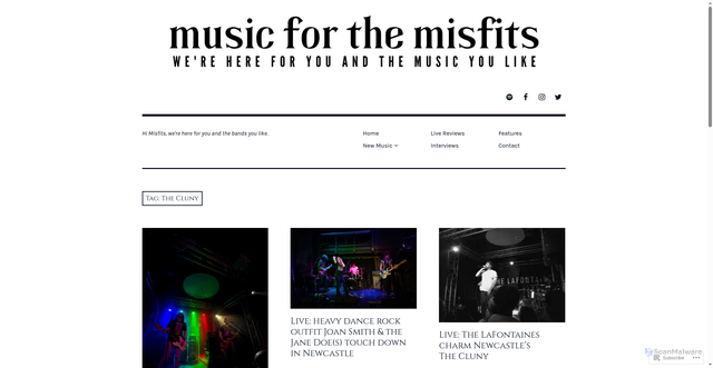 Security scan screenshot of https://musicforthemisfits.com/tag/the-cluny/