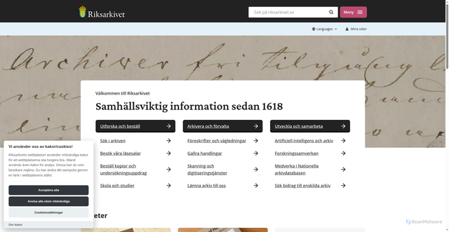 Security scan screenshot of https://riksarkivet.se