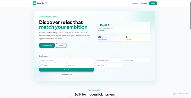 Security scan screenshot of https://jobsmintpro.com