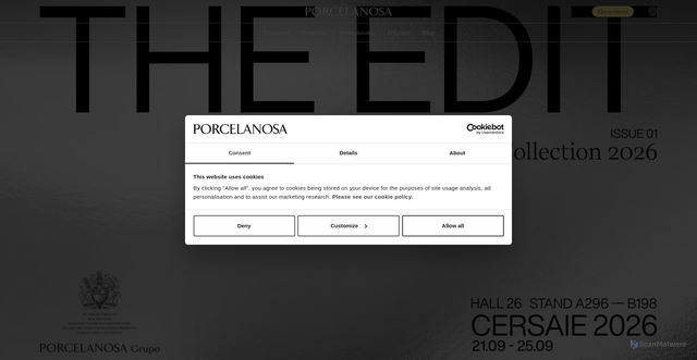 Security scan screenshot of https://porcelanosa.com