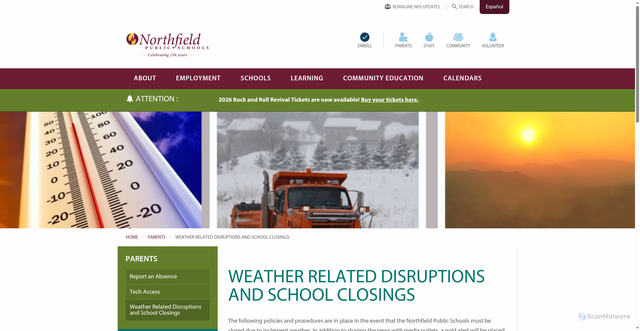 Security scan screenshot of https://northfieldschools.org/parents/school-closings/
