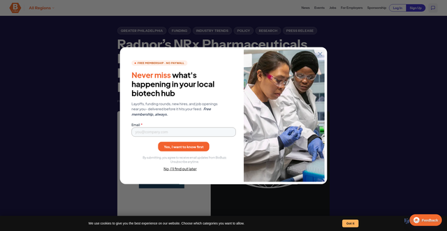 Security scan screenshot of https://biobuzz.io/news/radnors-nrx-pharmaceuticals-lands-11m-darpa-contract-to-pair-robotic-tms-with-its-depression-drug/