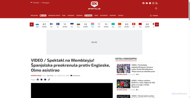 Security scan screenshot of https://sportklub.hr/video/video-olmo-asistirao-za-spanjolsku-nakon-sto-se-kane-poskliznuo-i-promasio-penal/