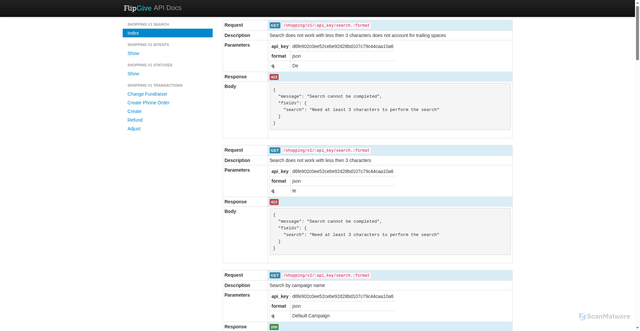 Security scan screenshot of https://api.flipgive.com