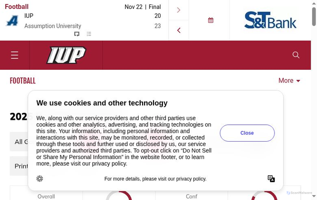Security scan screenshot of https://iupathletics.com/sports/football/schedule/2025