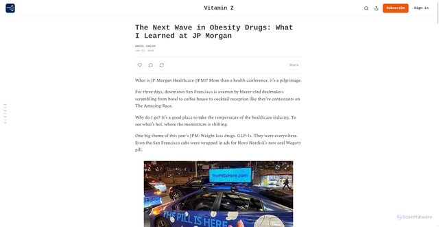 Security scan screenshot of https://vitaminz.substack.com/p/the-next-wave-in-obesity-drugs-what