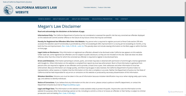 Security scan screenshot of https://www.meganslaw.ca.gov/