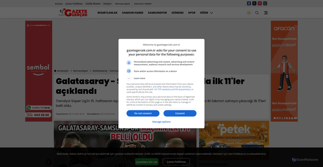 Security scan screenshot of https://www.gazetegercek.com.tr/galatasaray-samsunspor-macinda-ilk-11ler-aciklandi/204417