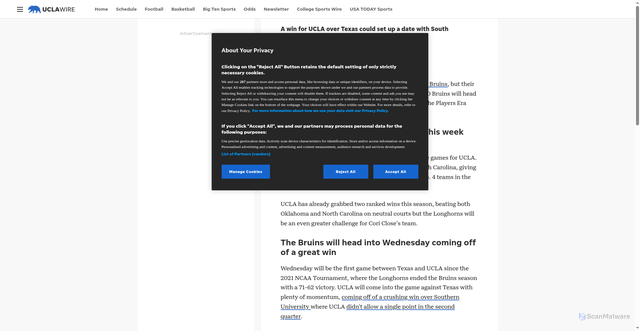 Security scan screenshot of https://uclawire.usatoday.com/story/sports/college/ucla/womens-basketball/2025/11/25/preview-ucla-womens-basketball-texas/87467038007/