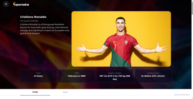 Security scan screenshot of https://sportsdna.ai/athletes/cristiano
