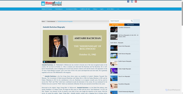 Security scan screenshot of https://www.mapsofindia.com/who-is-who/entertainment/amitabh-bachchan.html