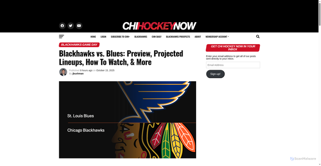 Security scan screenshot of https://chicagohockeynow.com/2025/10/15/blackhawks-vs-blues-preview-projected-lineups-how-to-watch-more/