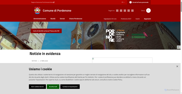 Security scan screenshot of https://www.comune.pordenone.it